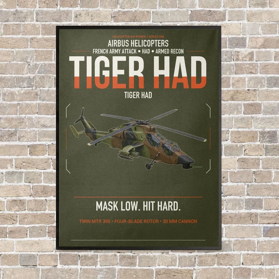 Airbus Helicopters Tiger HAD vertical canvas print - framed - green army background