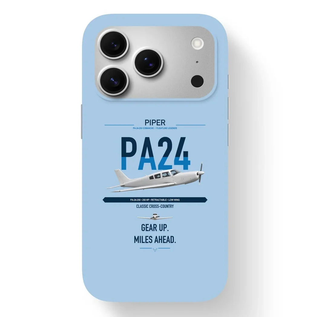 Piper PA-24-250 Comanche 250 design on light blue magsafe iphone case, for iPhone 17 Pro
