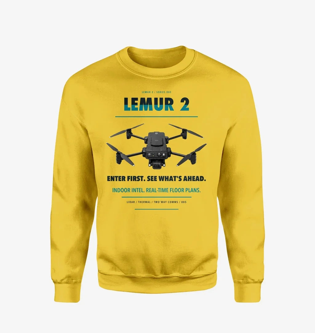 BRINC LEMUR 2 design on yellow sweatshirt