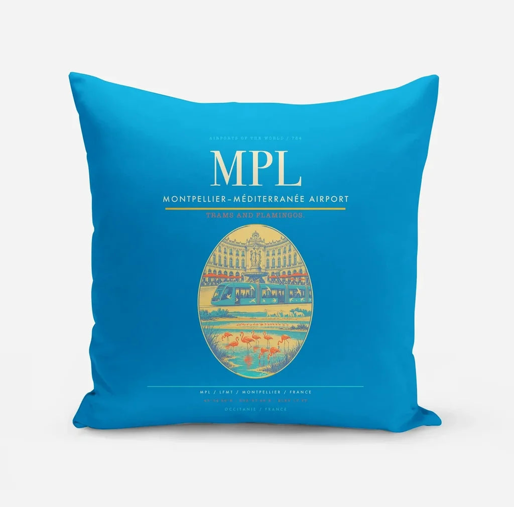 Montpellier–Méditerranée Airport (MPL) design on turquoise pillow