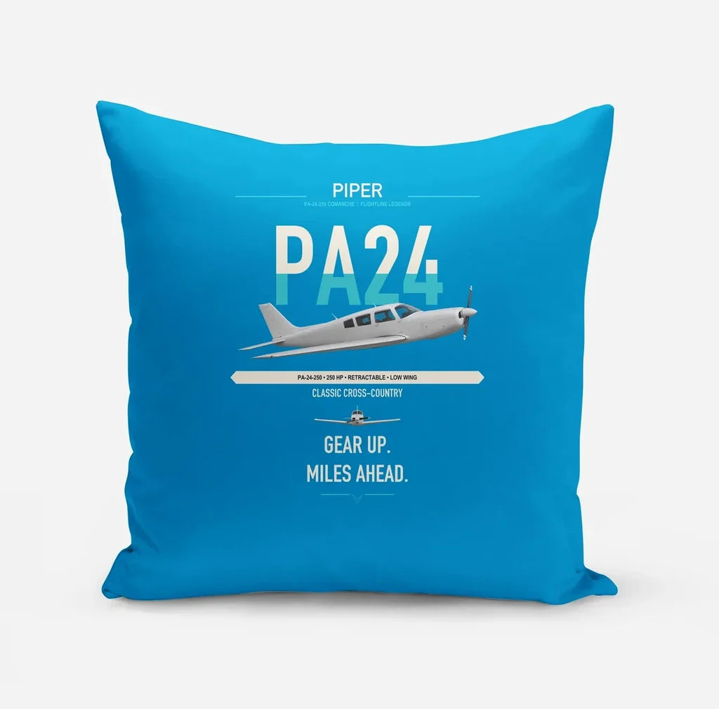 Piper PA-24-250 Comanche 250 design on turquoise pillow