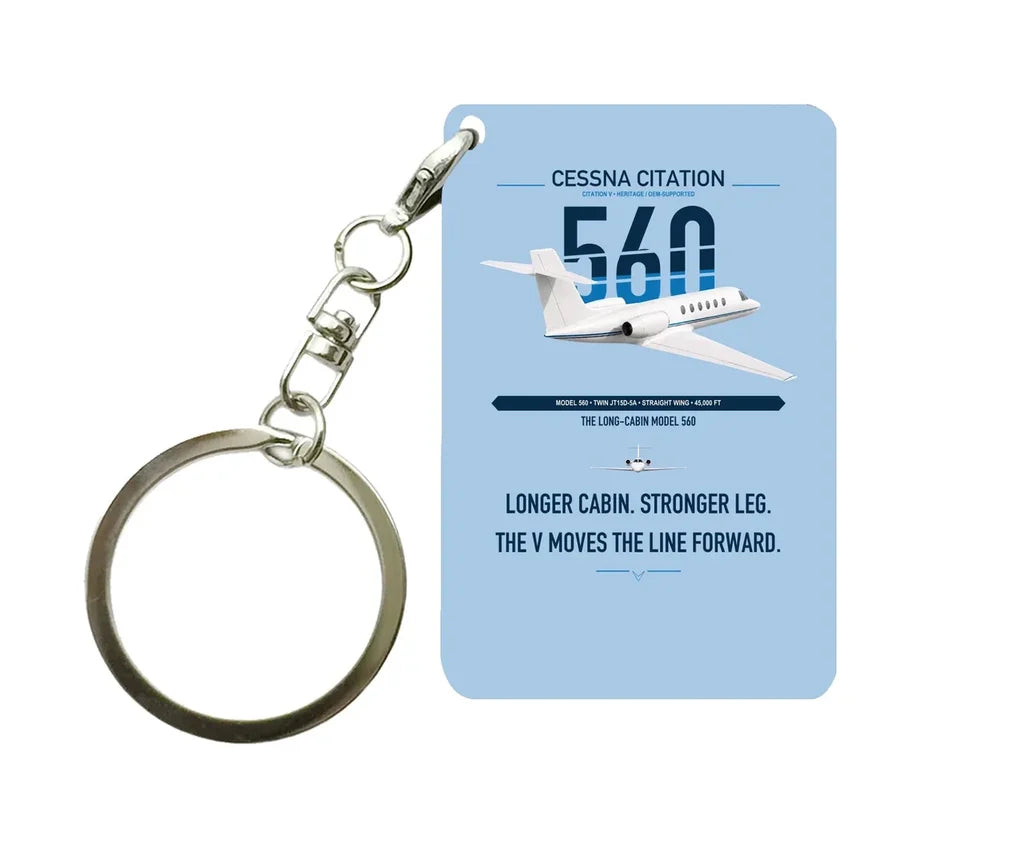 Cessna Citation 560 - Citation V design on light blue designed key chain, double-side print