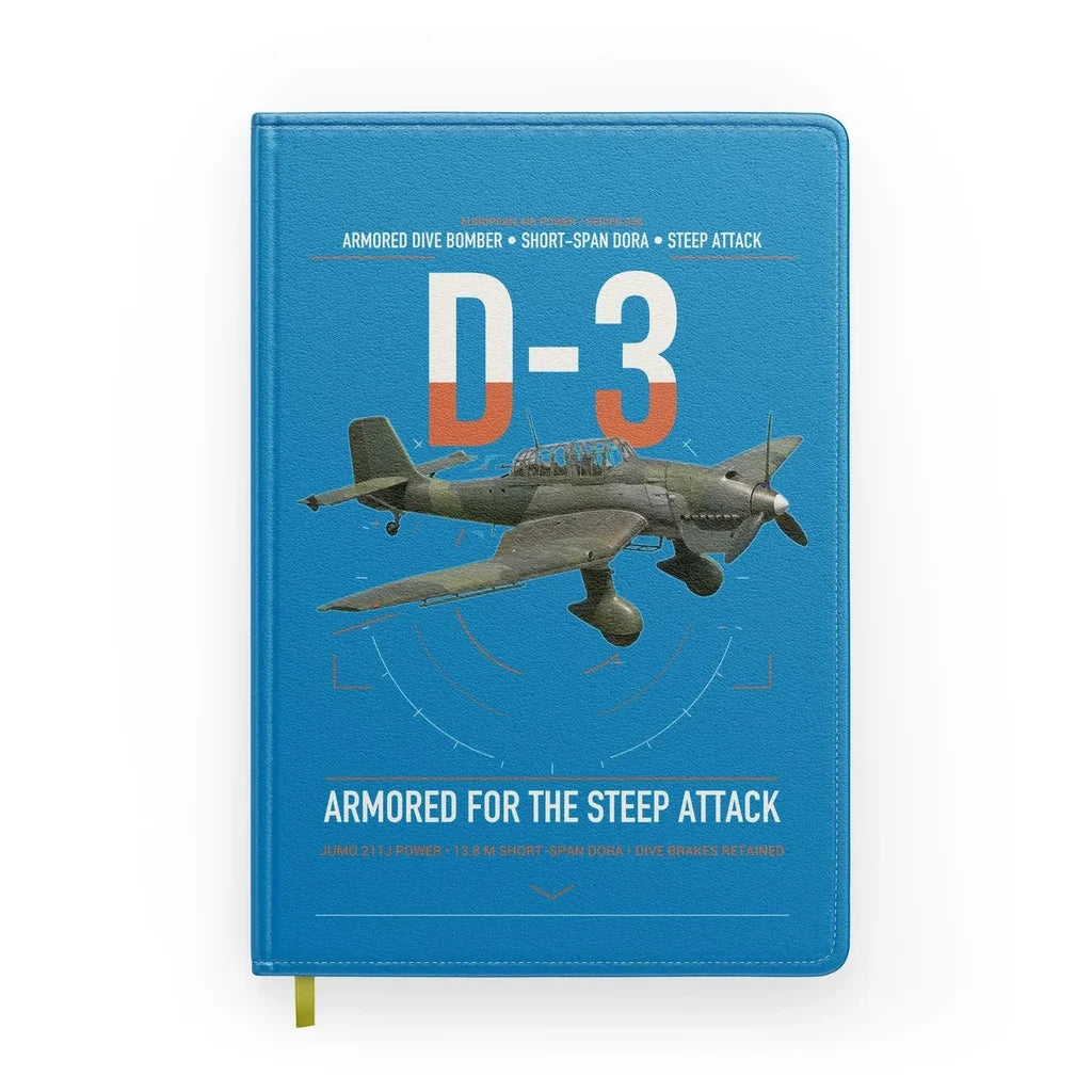 Junkers Ju 87D-3 design on turquoise notebook