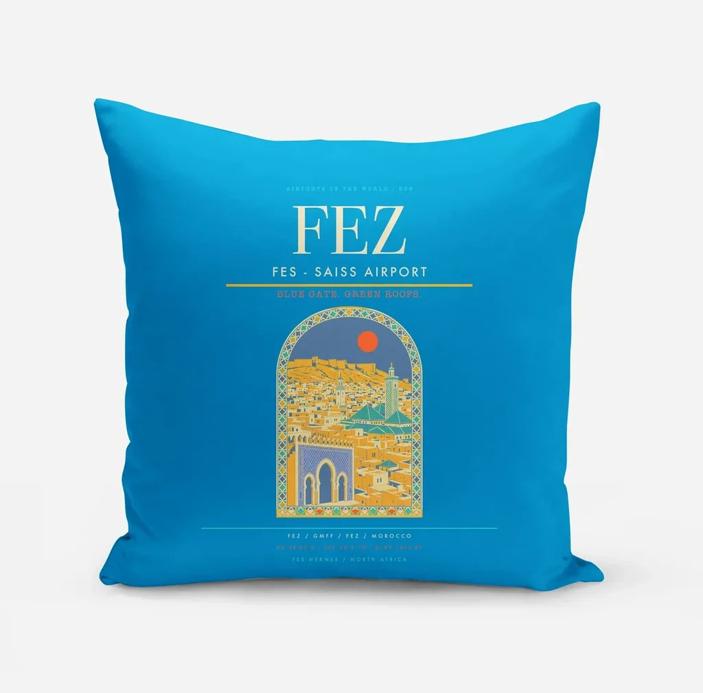 Fes (FEZ) design on turquoise pillow