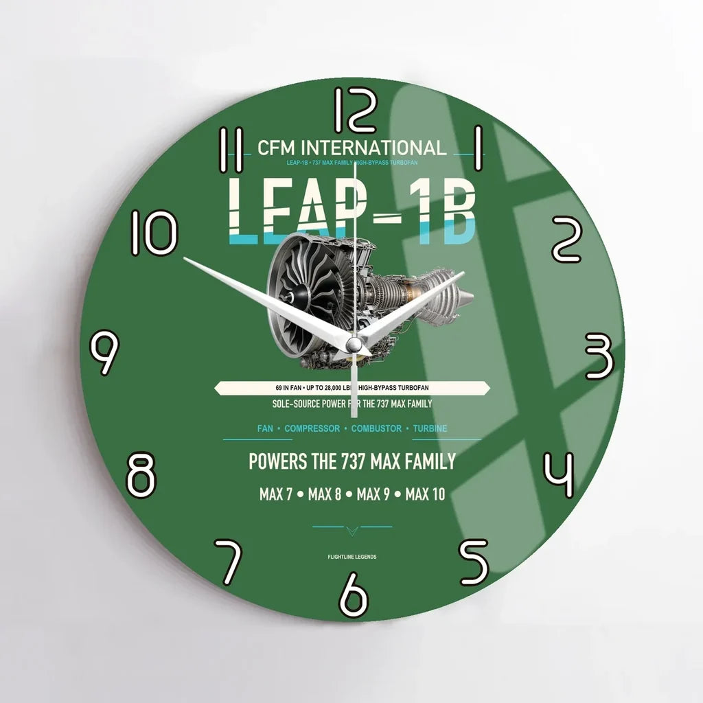 CFM LEAP-1B design on green no frame wall clock