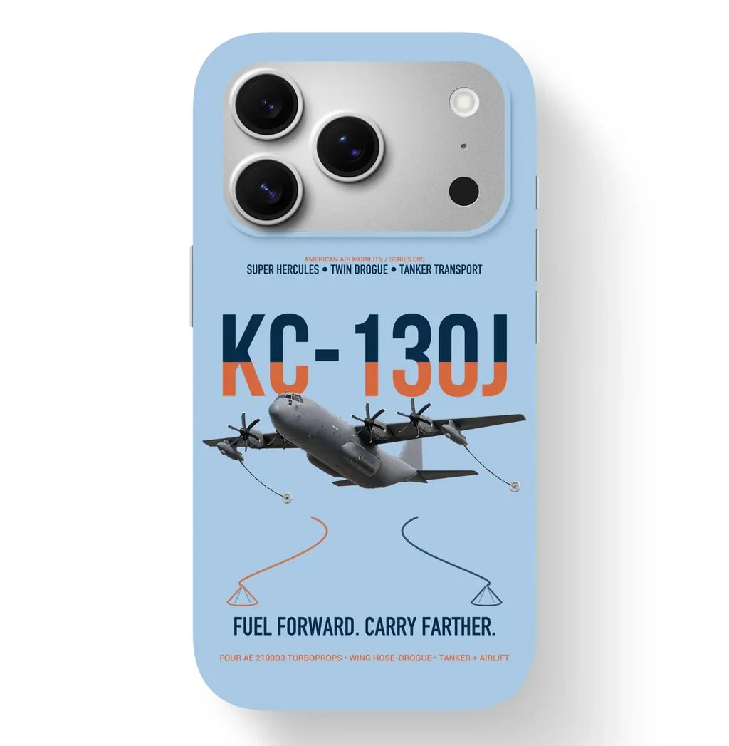 KC-130J SUPER HERCULES design on light blue magsafe iphone case, for iPhone 17 Pro
