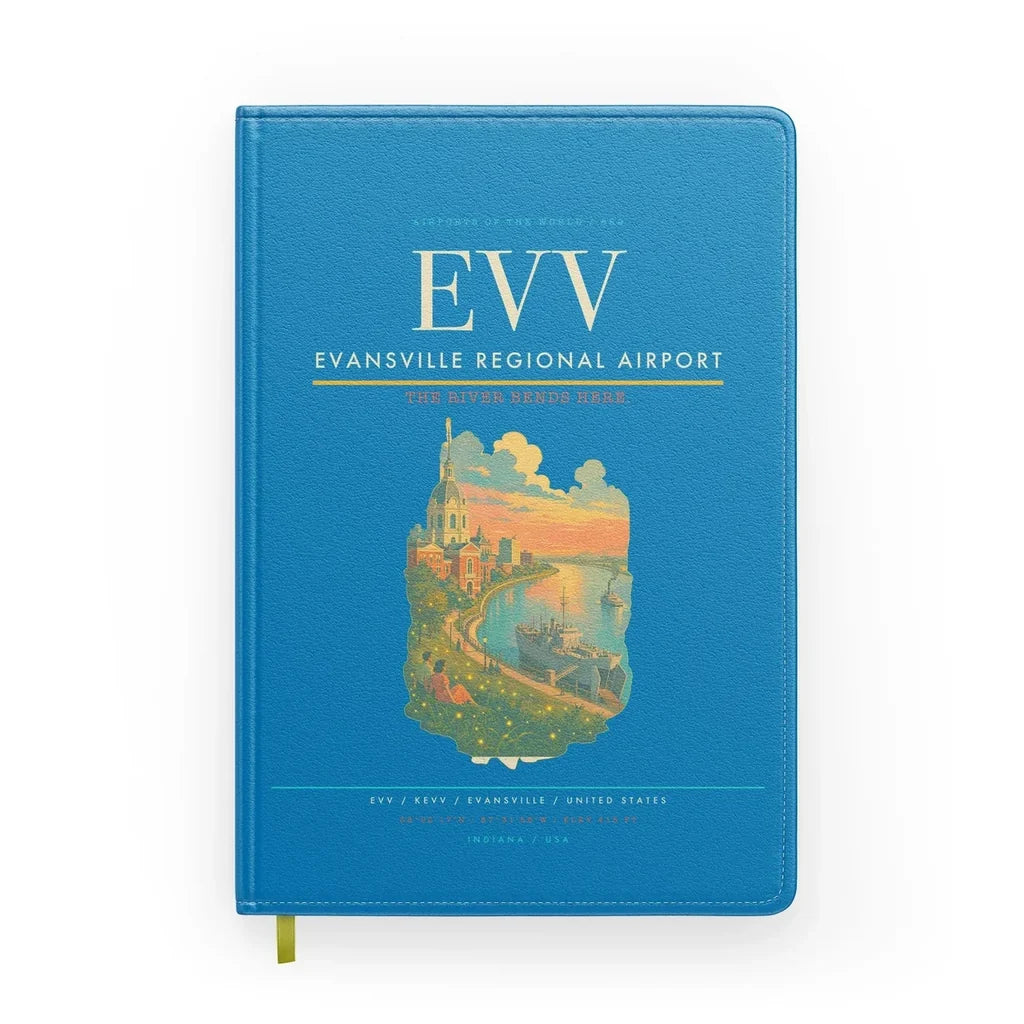 Evansville Regional Airport (EVV) design on turquoise notebook