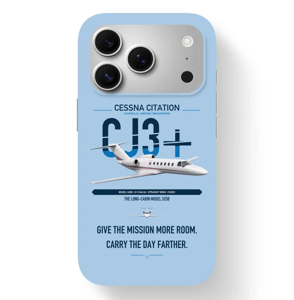 Cessna Citation CJ3+ design on light blue magsafe iphone case, for iPhone 17 Pro
