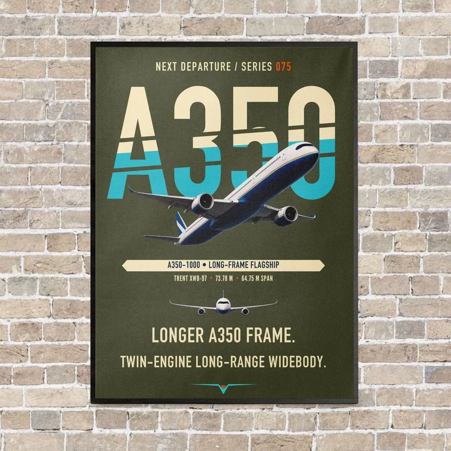 Airbus A350-1000 vertical canvas print - framed - green army background