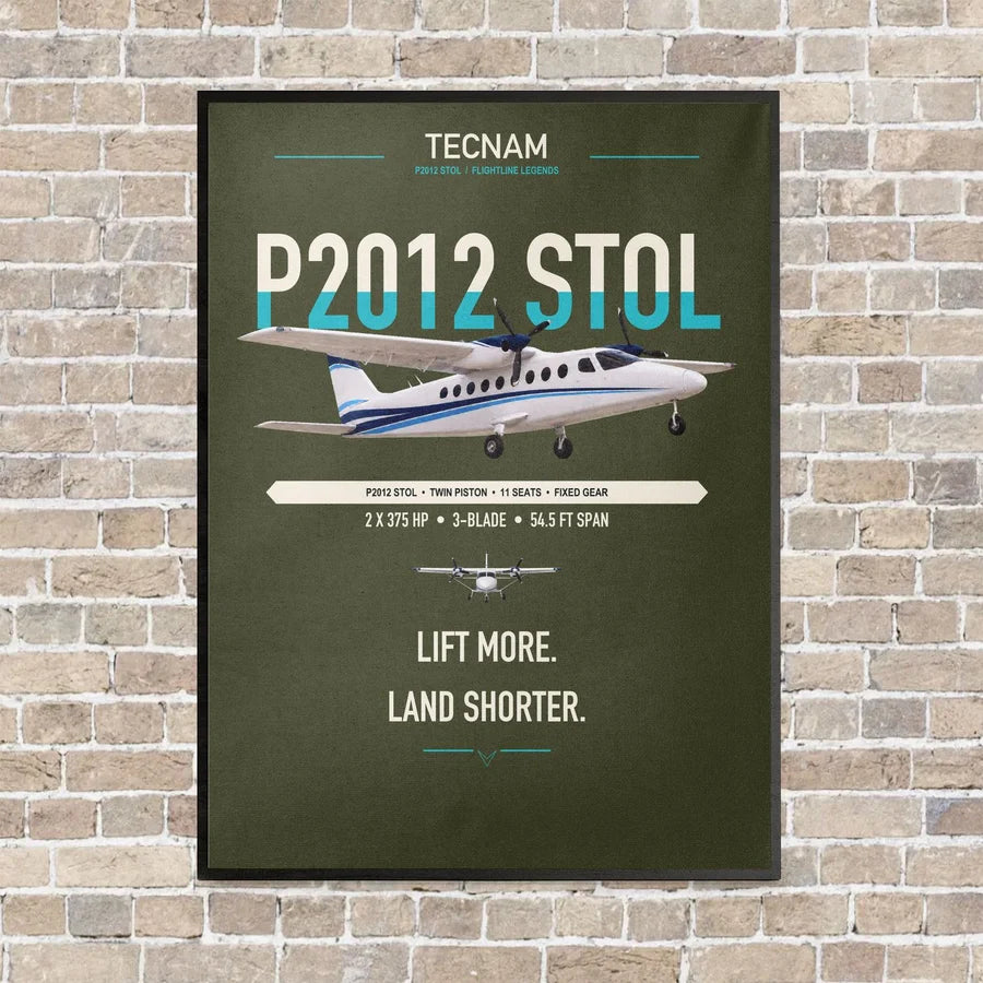 Tecnam P2012 STOL vertical canvas print - framed - green army background