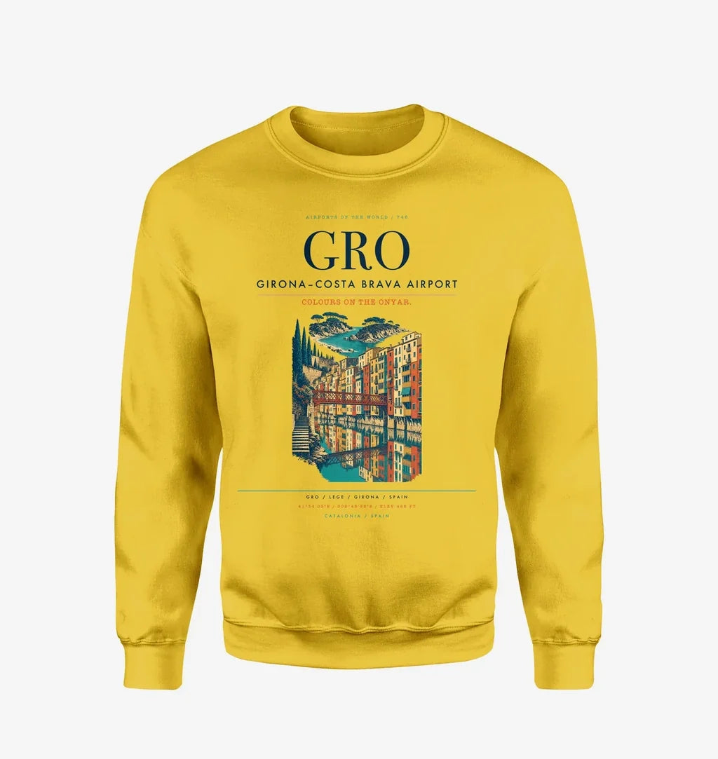 Girona–Costa Brava Airport (GRO) design on yellow sweatshirt