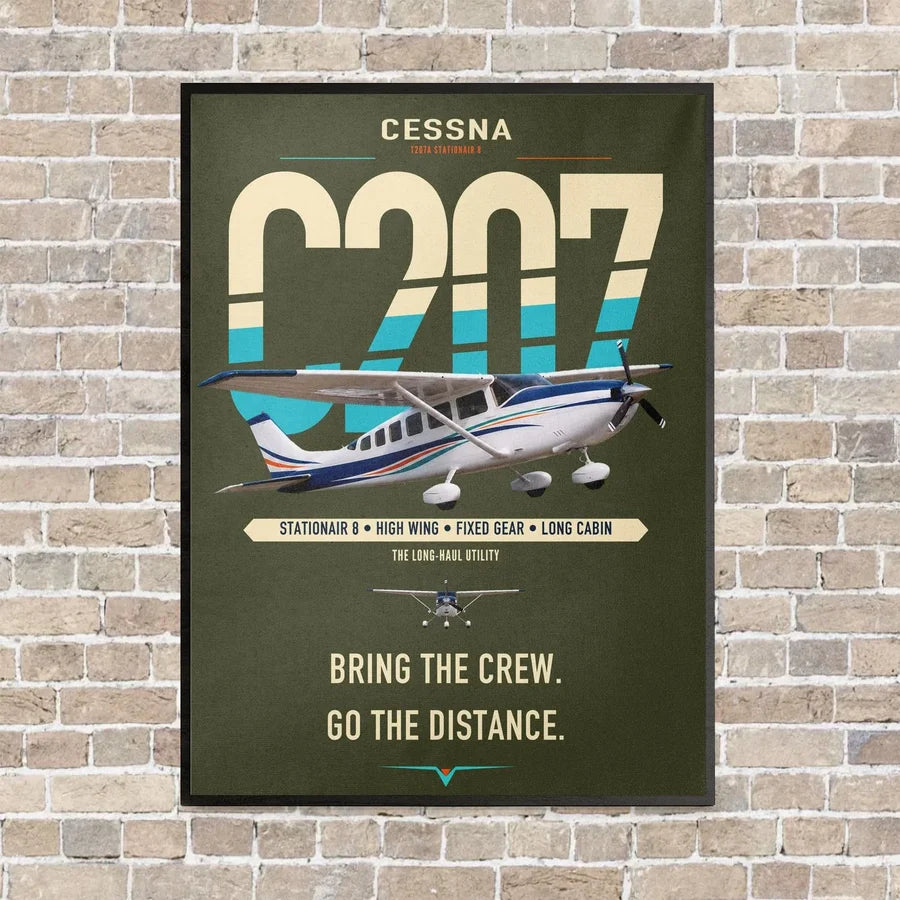 Cessna T207A Stationair 8 vertical canvas print - framed - green army background