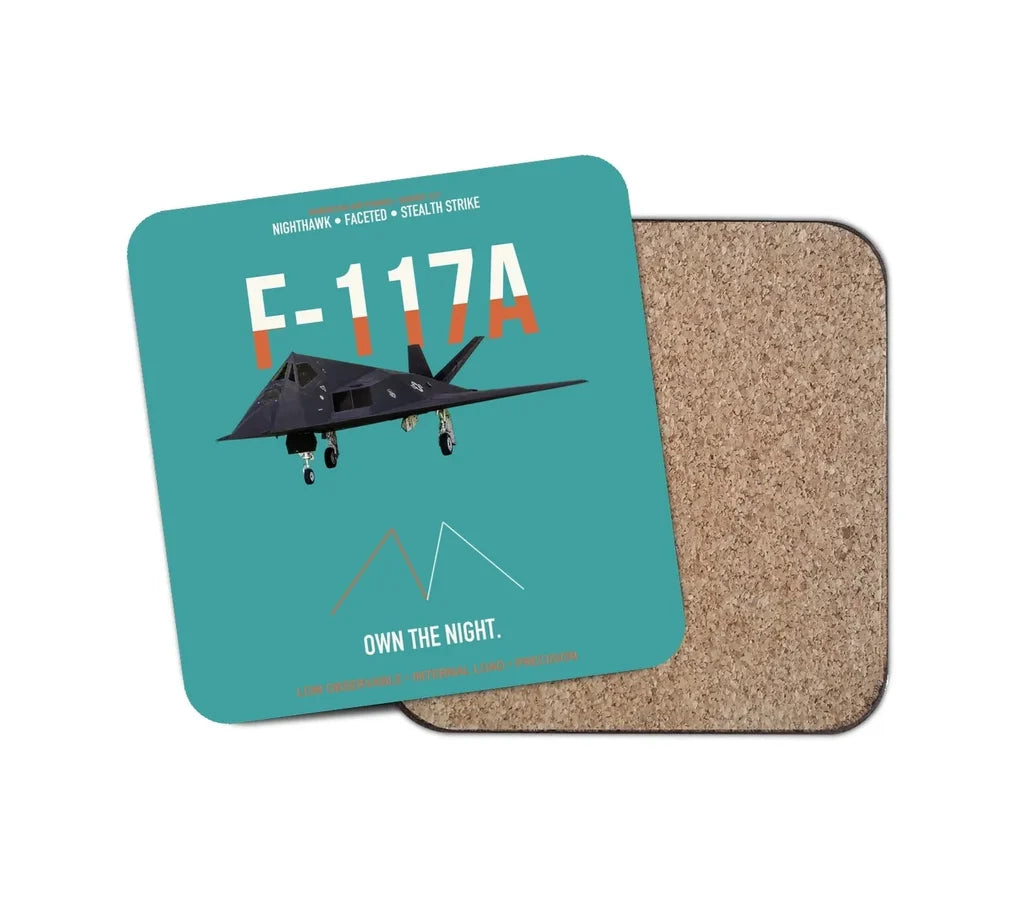 F-117A Nighthawk Own The Night design on turquoise 1 piece coaster