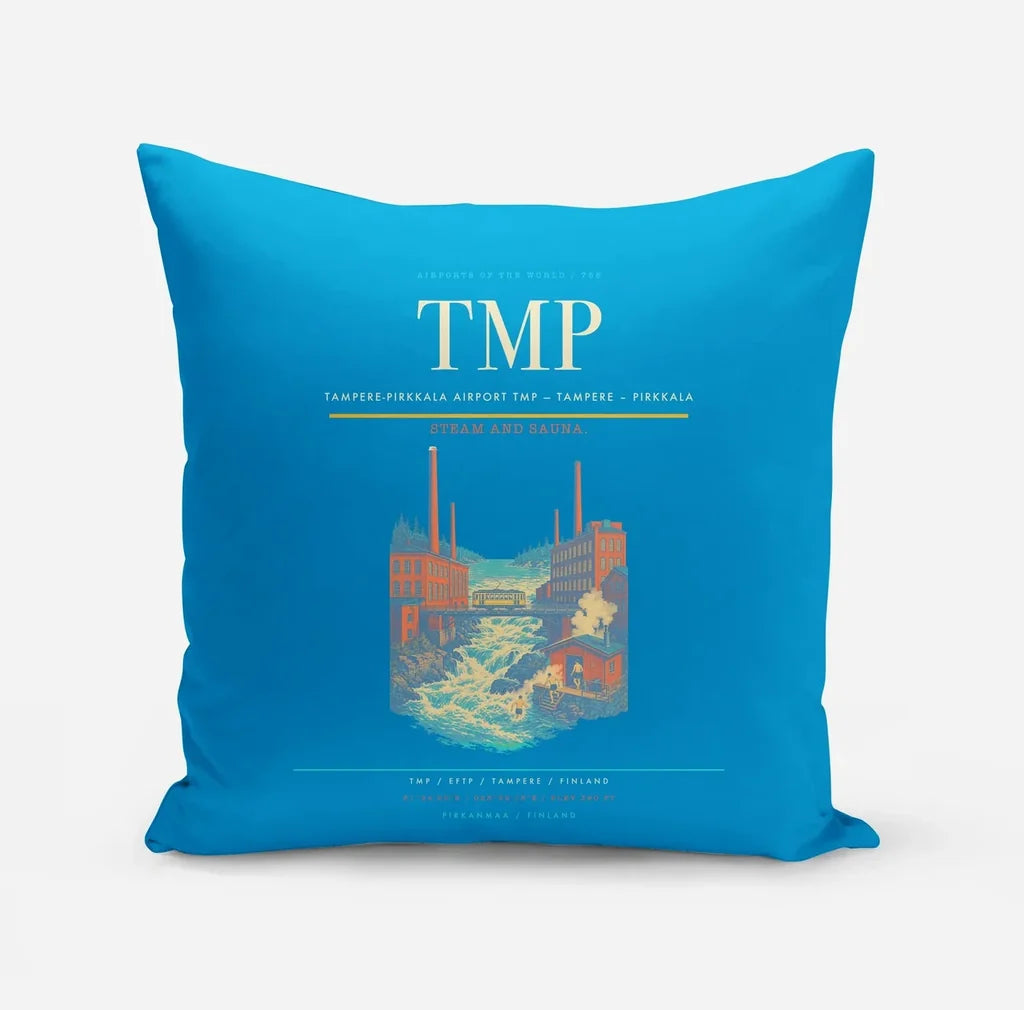 Tampere-Pirkkala Airport (TMP) design on turquoise pillow