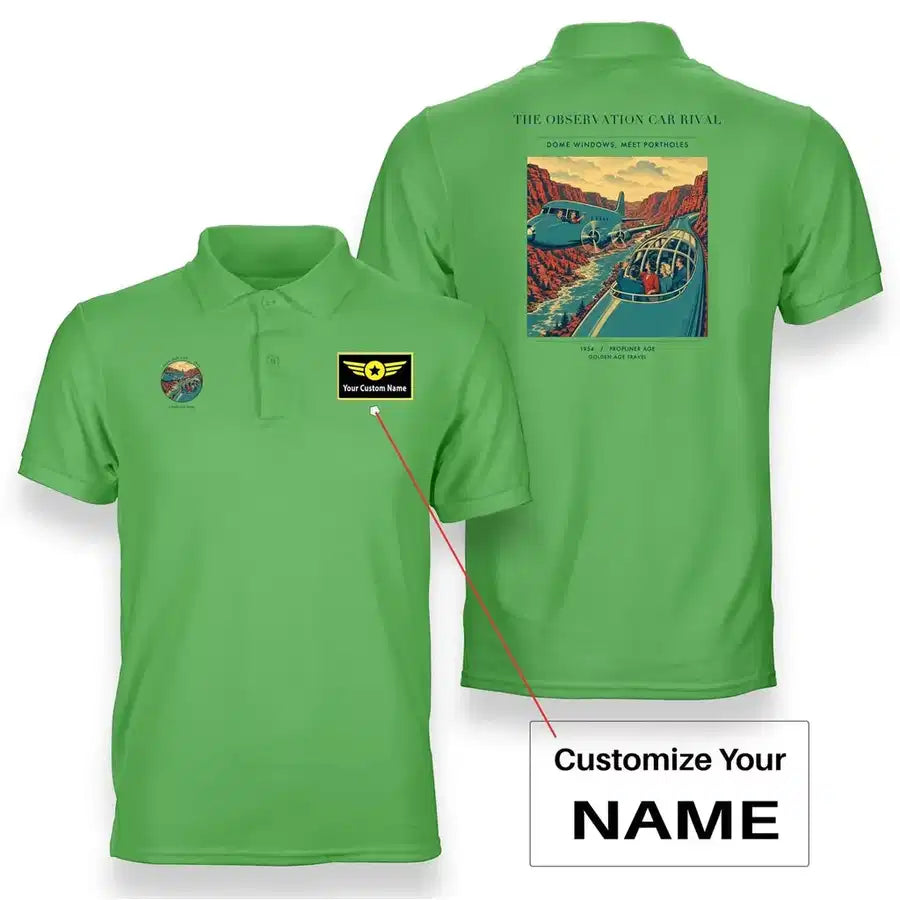 VINTAGE G4493 - The Observation Car Rival - Double-Side Polo T-Shirt design on lightgreen+name