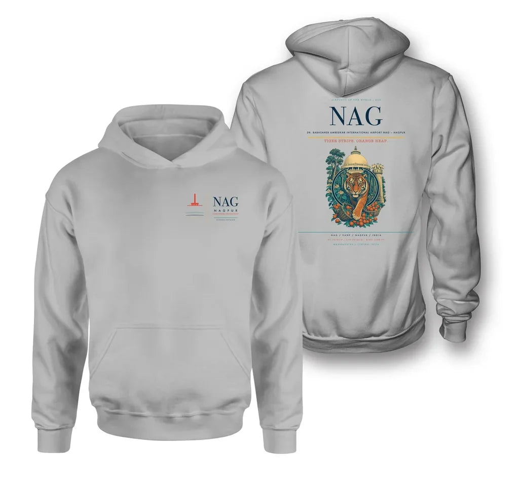 Dr. Babasaheb Ambedkar International Airport (NAG) design on light gray double-side hoodie