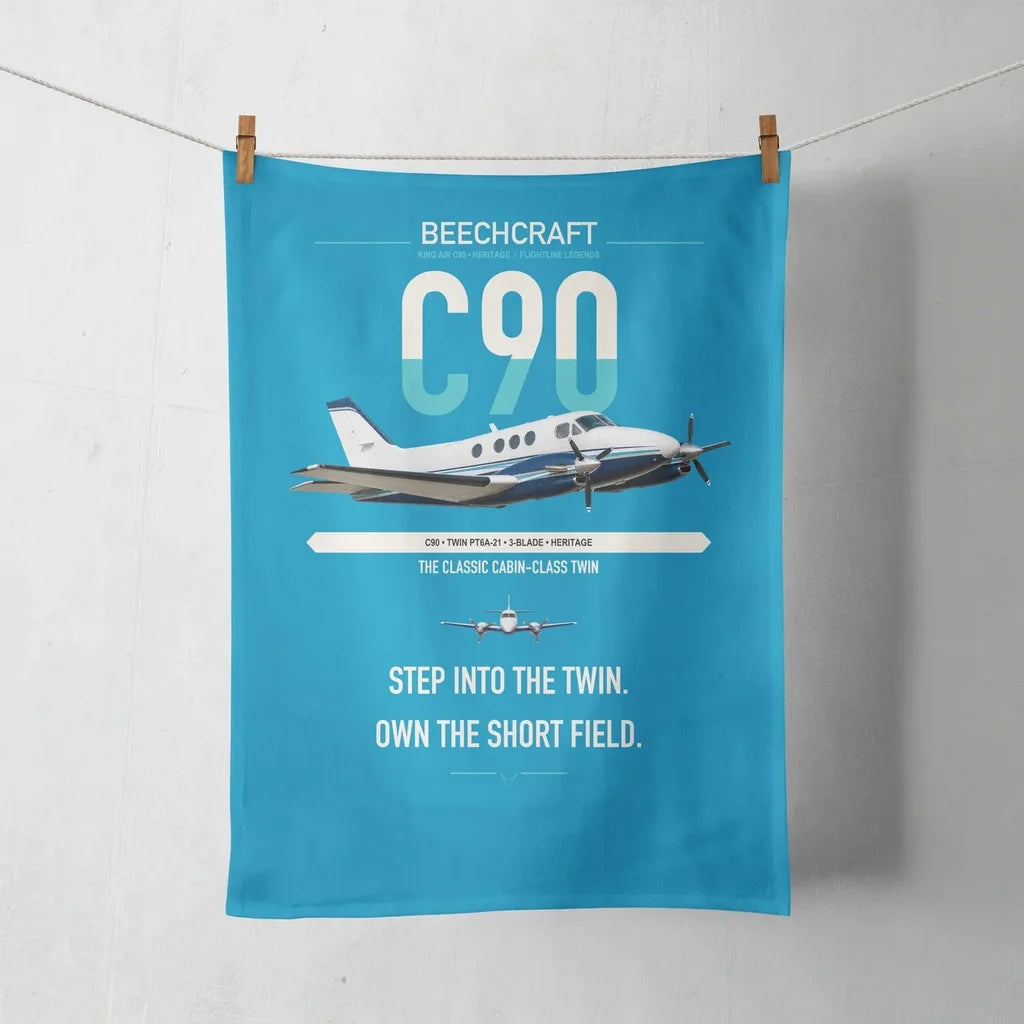 Beechcraft King Air C90 design on turquoise towel