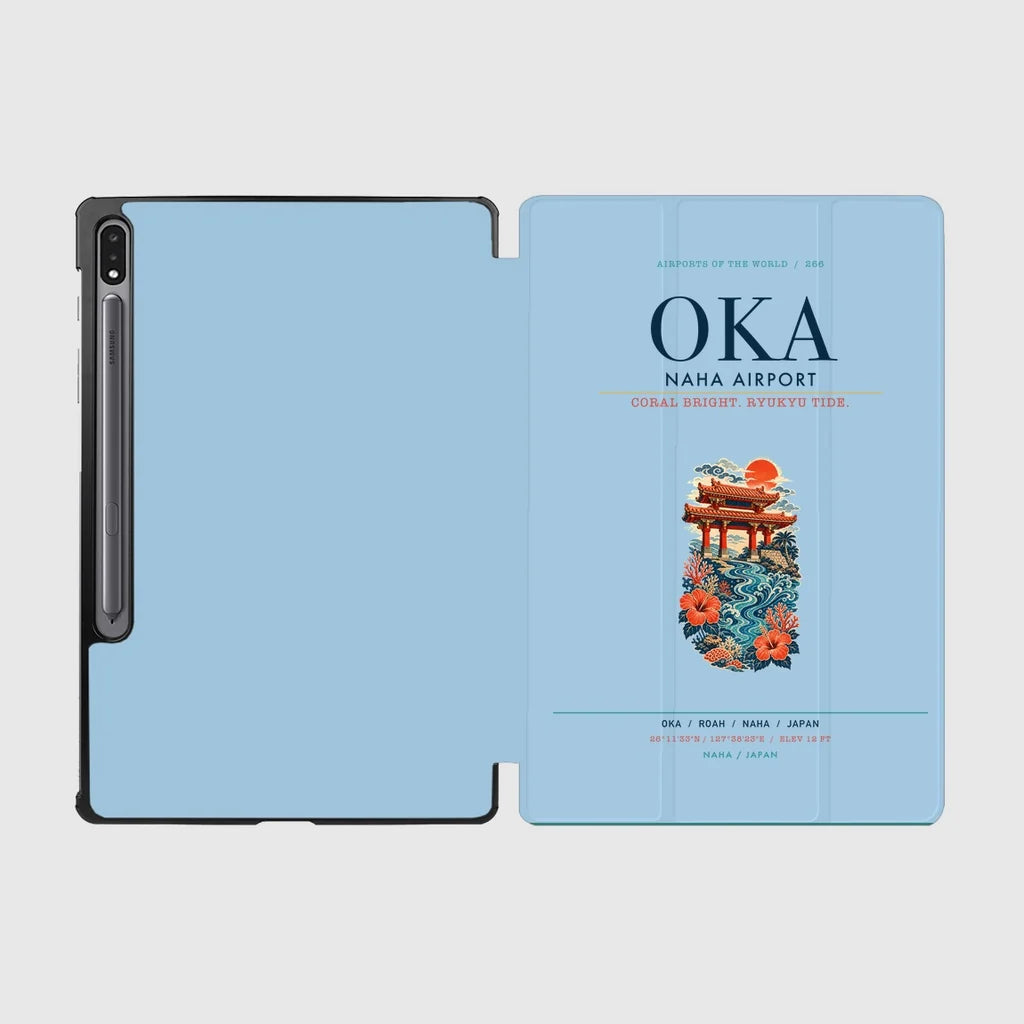 Naha Airport (OKA) design on light blue samsung tablet tablet case