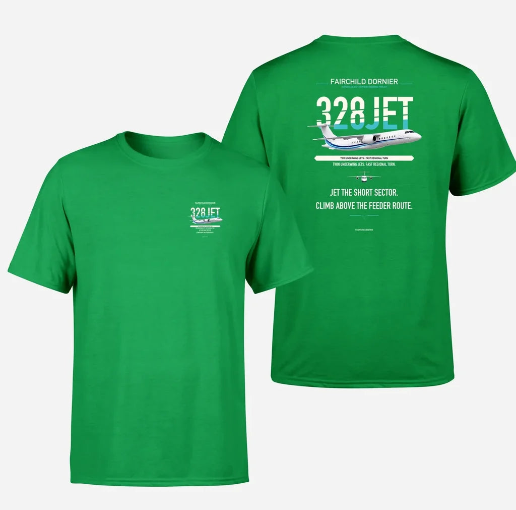 Fairchild Dornier 328JET design on green t shirt