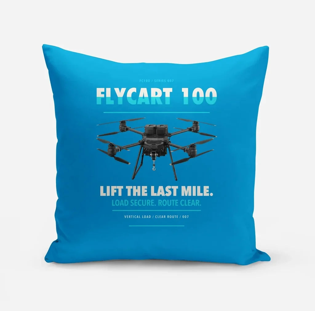 DJI FlyCart 100 design on turquoise pillow