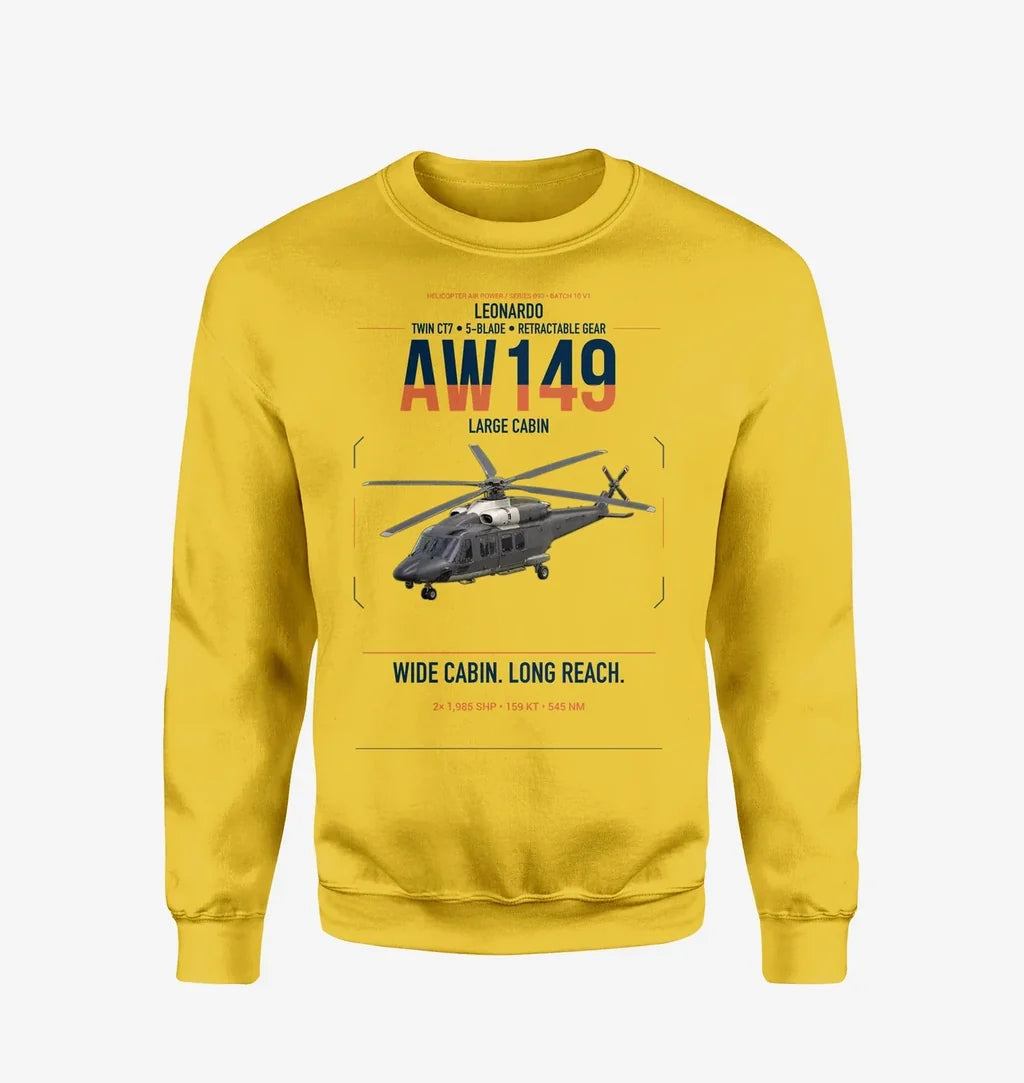 Leonardo AW149 design on yellow sweatshirt