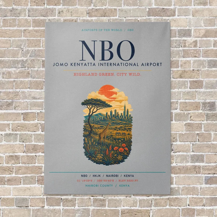 Jomo Kenyatta International Airport Nairobi NBO vertical canvas print - no frame - light gray background