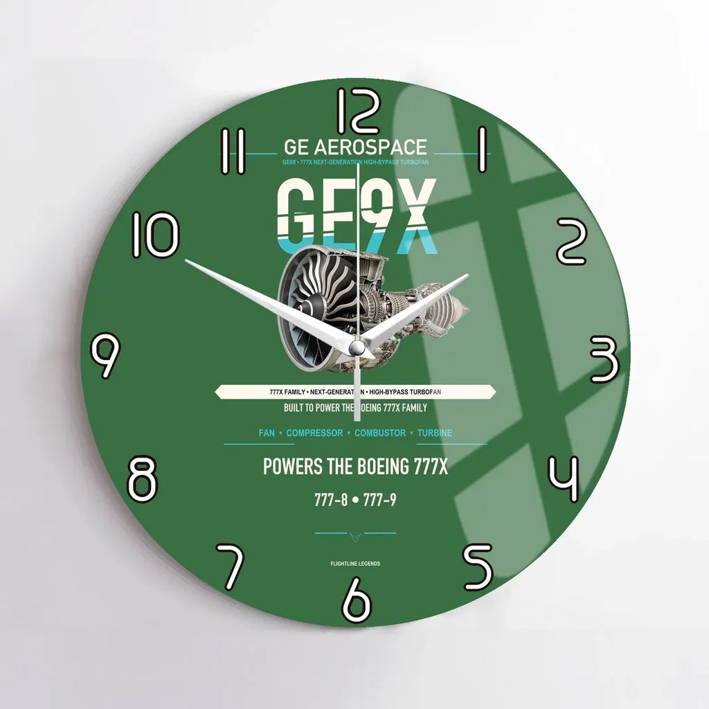 GE9X design on green no frame wall clock