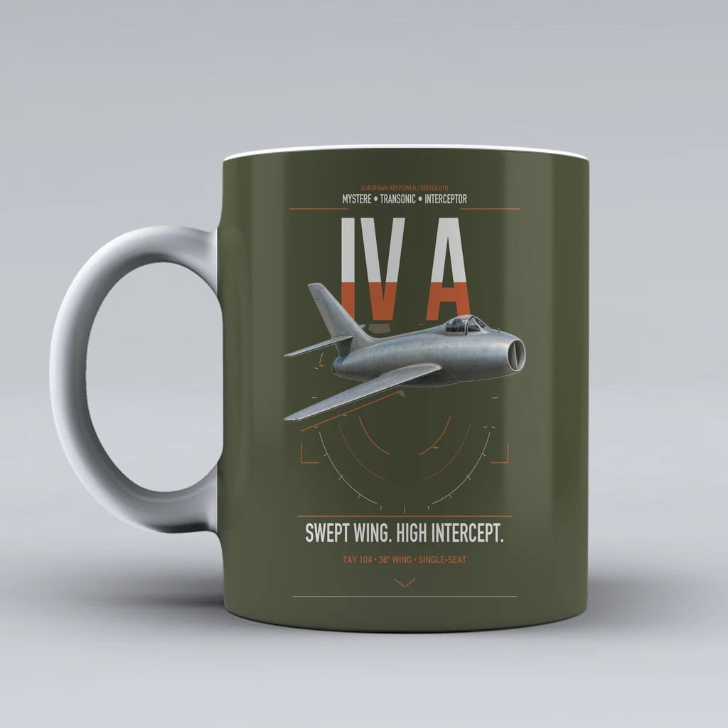 Dassault Mystère IV A design on green army ceramic mug, double-side print