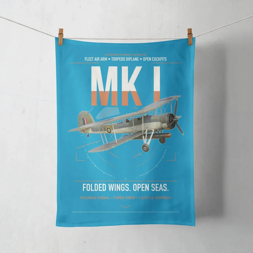 Fairey Swordfish Mk I design on turquoise towel