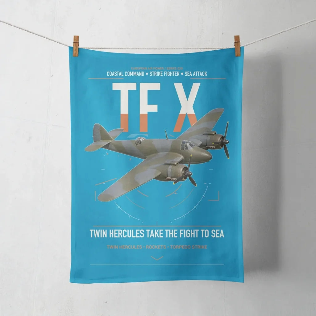 Bristol Beaufighter TF X design on turquoise towel