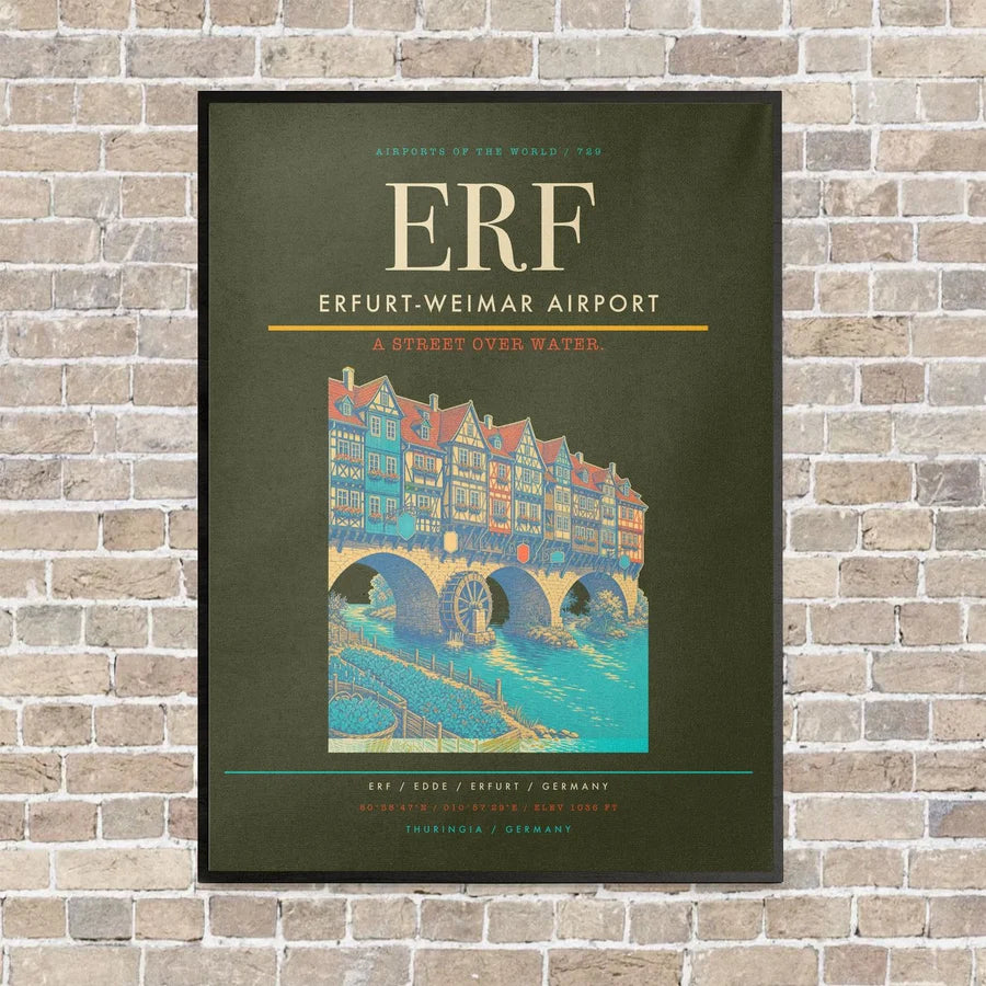 Erfurt-Weimar Airport ERF vertical canvas print - framed - green army background