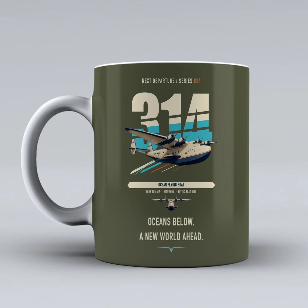 Boeing 314 Clipper double-side print on green army ceramic mug