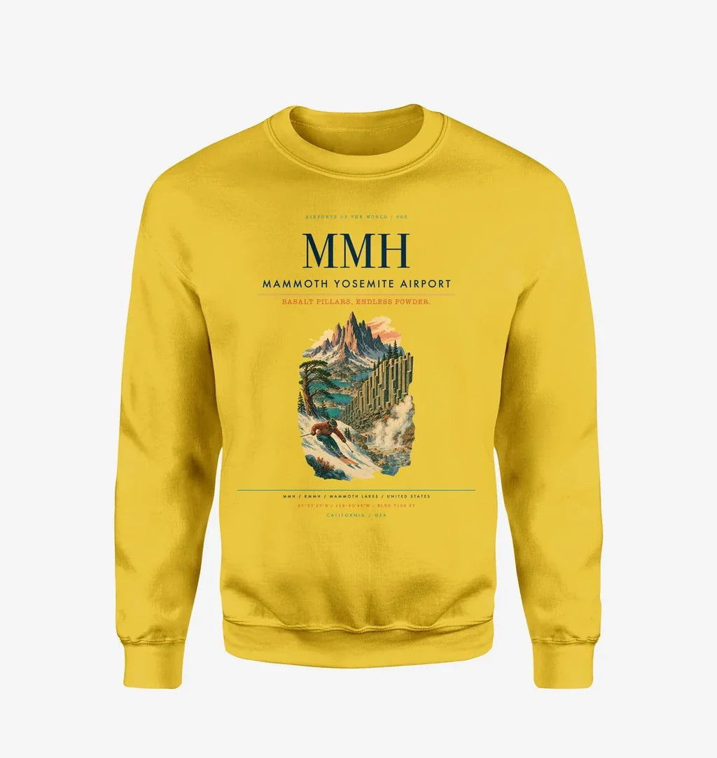 Mammoth Yosemite Airport (MMH) design on yellow sweatshirt