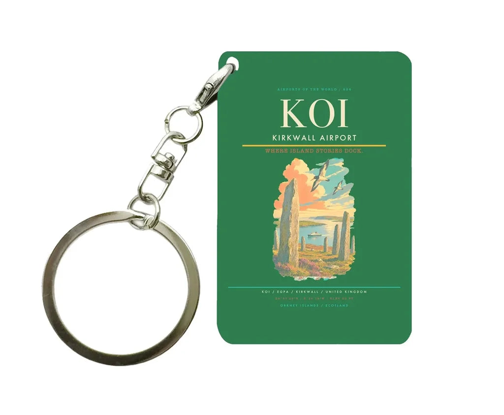 Kirkwall Airport (KOI) design on green key chain