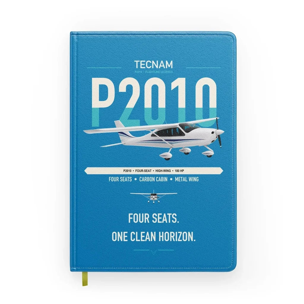 Tecnam P2010 design on turquoise notebook