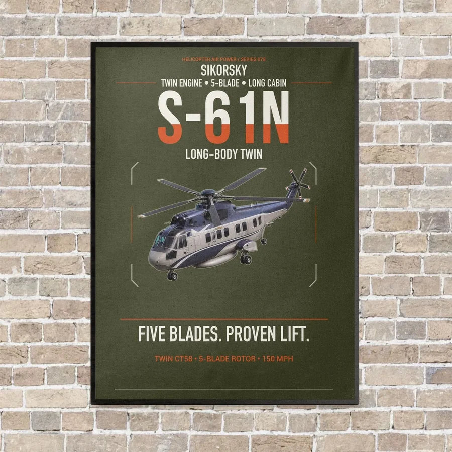 Sikorsky S-61N vertical canvas print - framed - green army background