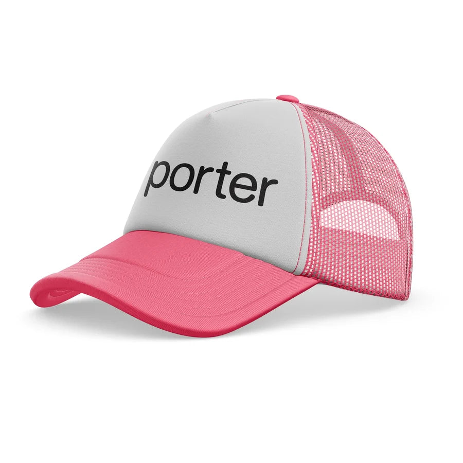 Porter Airlines aviation design printed on pink trucker cap