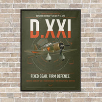 Thumbnail for Fokker D.XXI — Dutch LVA aircraft 221 vertical canvas print - framed - green army background