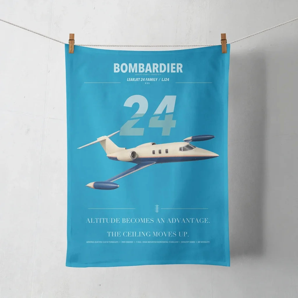 Bombardier Learjet 24 design on turquoise towel