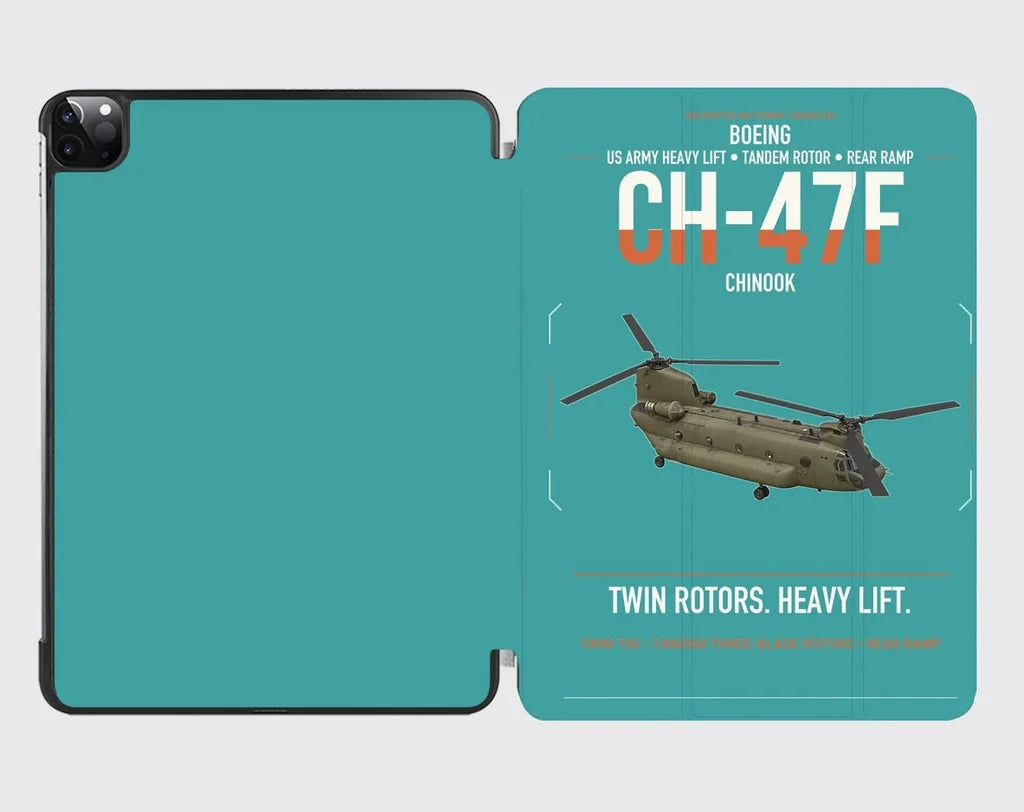 Boeing CH-47F Chinook design on turquoise ipad tablet case