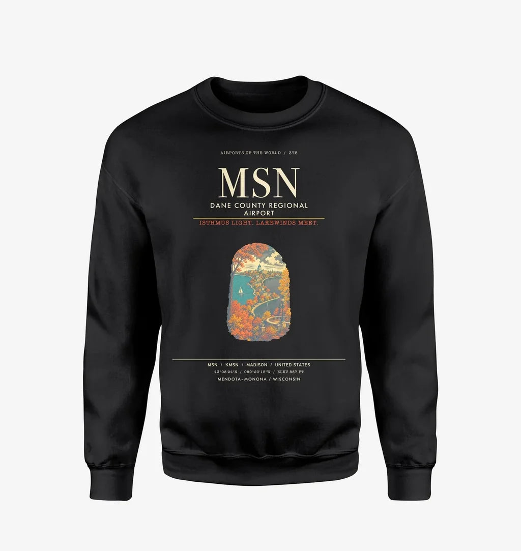 Dane County Regional Airport Madison MSN Sweatshirt - Black