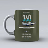 Thumbnail for Beechcraft King Air 360 design on green army ceramic mug, double-side print