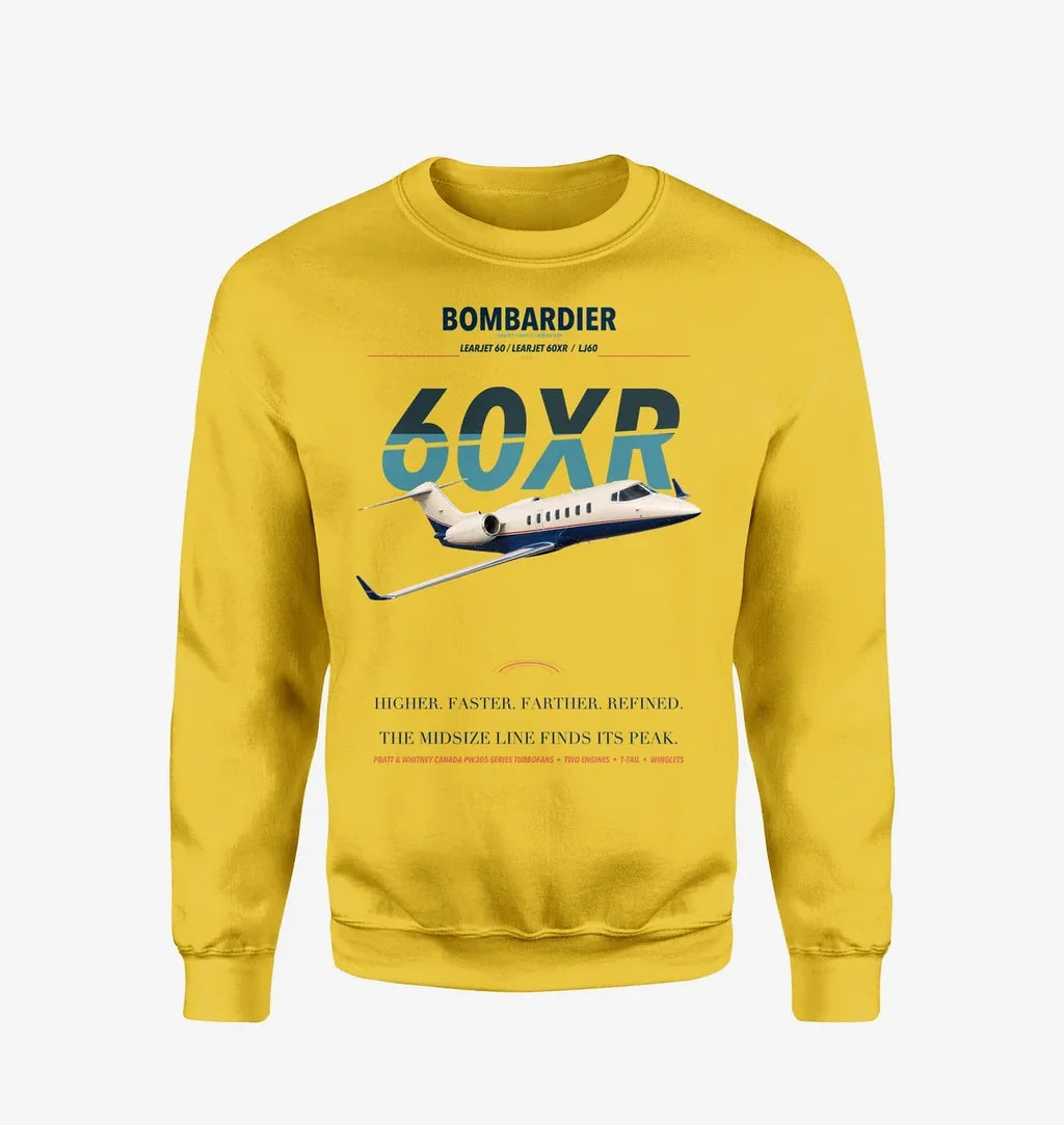 Bombardier Learjet 60XR design on yellow sweatshirt