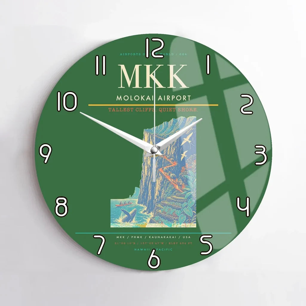 Molokai Airport (MKK) design on green no frame wall clock