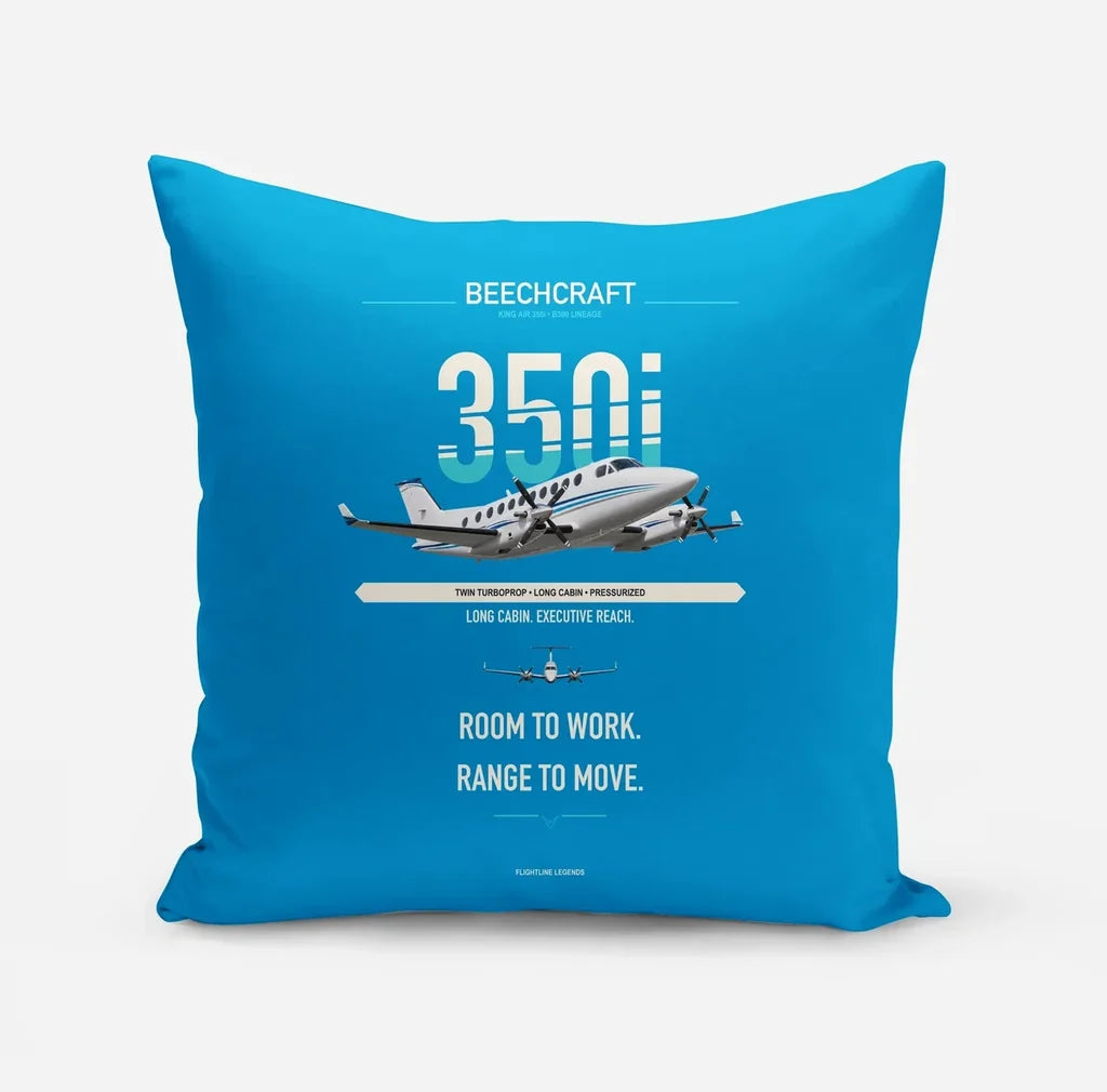 Beechcraft King Air 350i design on turquoise pillow