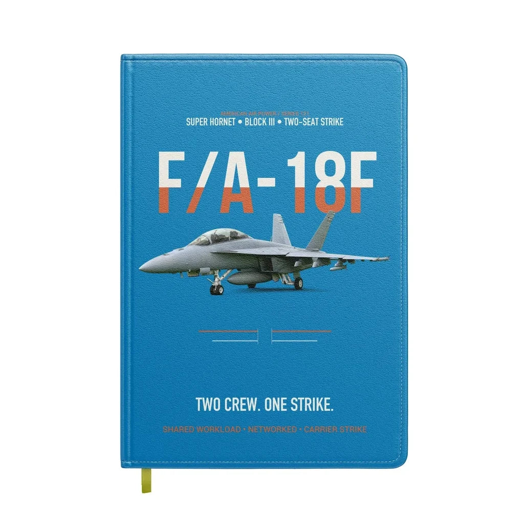 F-A-18F Super Hornet Block III Two Crew One Strike design on turquoise notebook