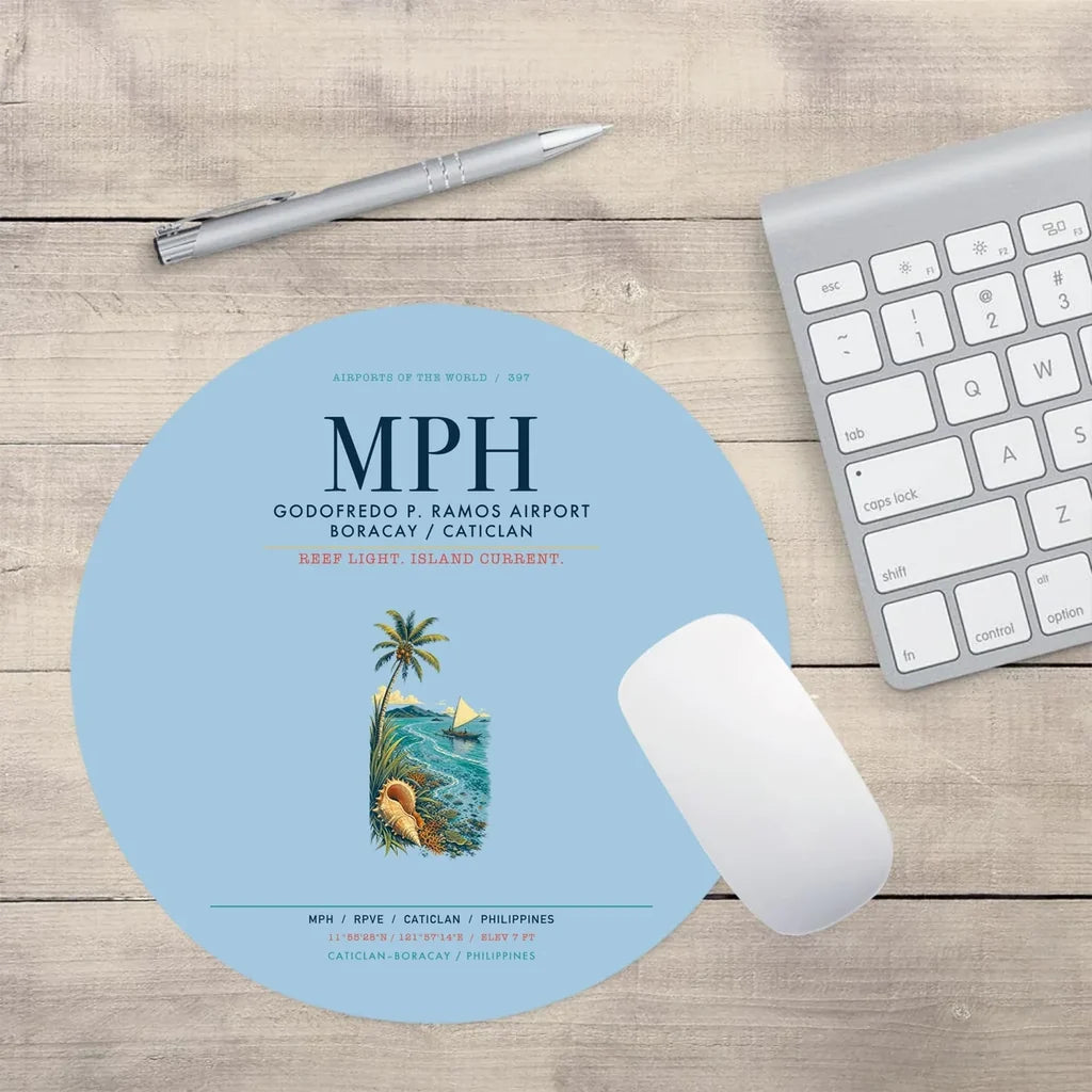 Godofredo P. Ramos Airport Boracay Caticlan (MPH) design on light blue round mouse pad