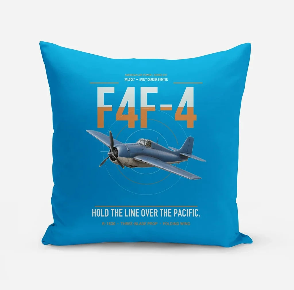F4F-4 Wildcat design on turquoise pillow