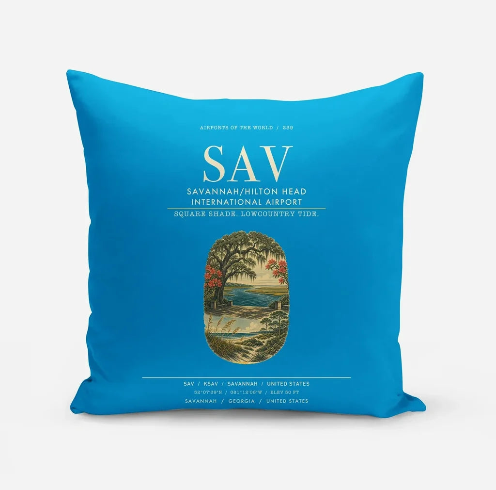 Savannah-Hilton Head International Airport (SAV) design on turquoise pillow