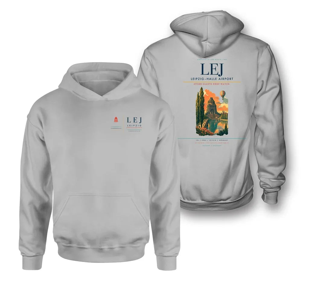 Leipzig–Halle Airport (LEJ) design on light gray double-side hoodie